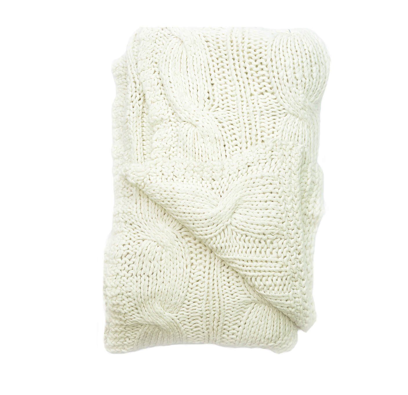 White Organic Cotton Cable Knit Blanket Aviva Stanoff Collection