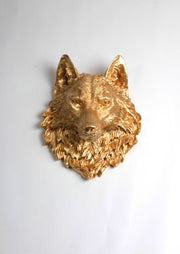 The Dexter, Large Gold Faux Wolf Head Wall Mount