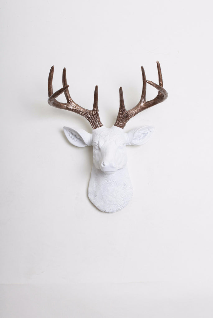 White Deer Head Wall  Mount Bronze Antlers  Faux Mini 