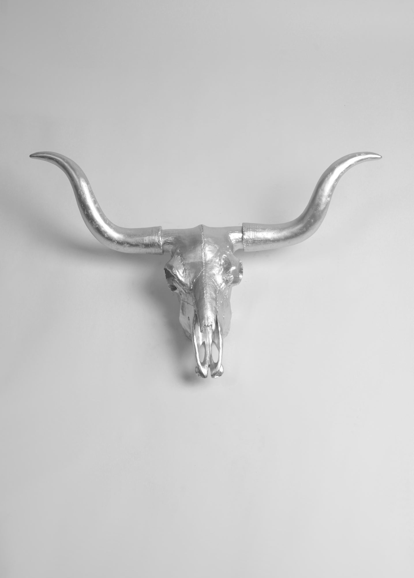 Silver Faux Longhorn Cow Skull Decor Sculpture, The Graydon – White
