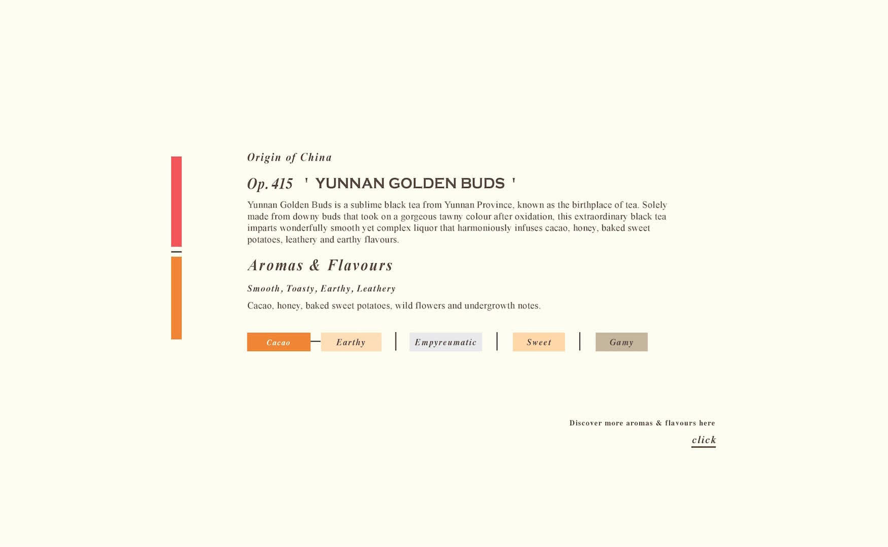 Carte d'arôme de thé Yunnan Golden Buds à partir de Tea Repertoire Londres