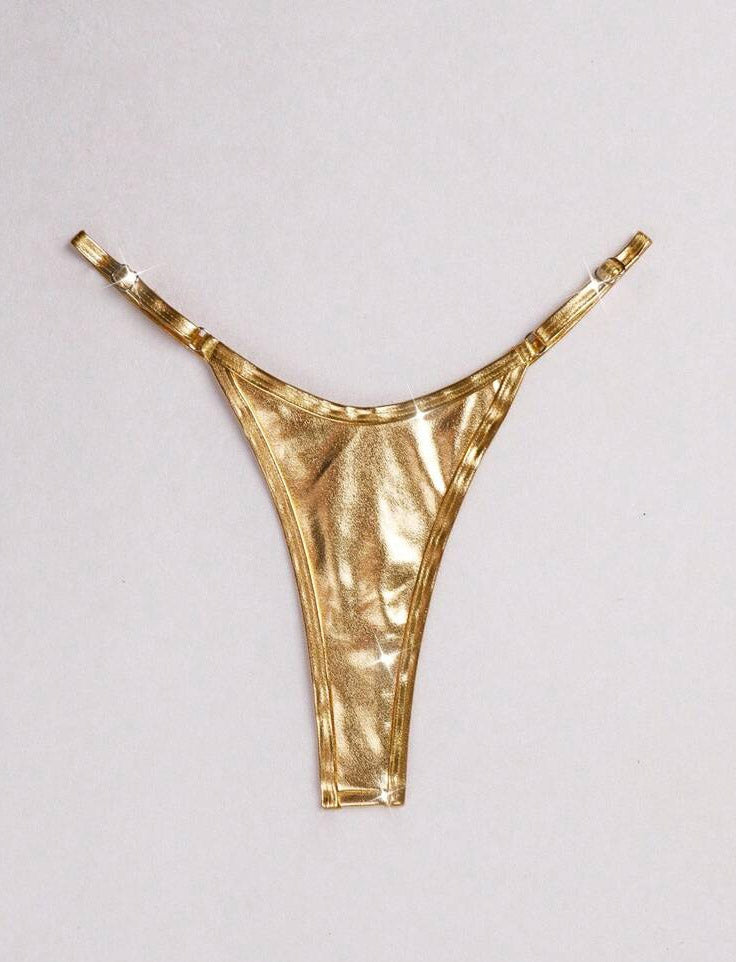 Sexy Gold Wet Look PU Thong | PureDiva