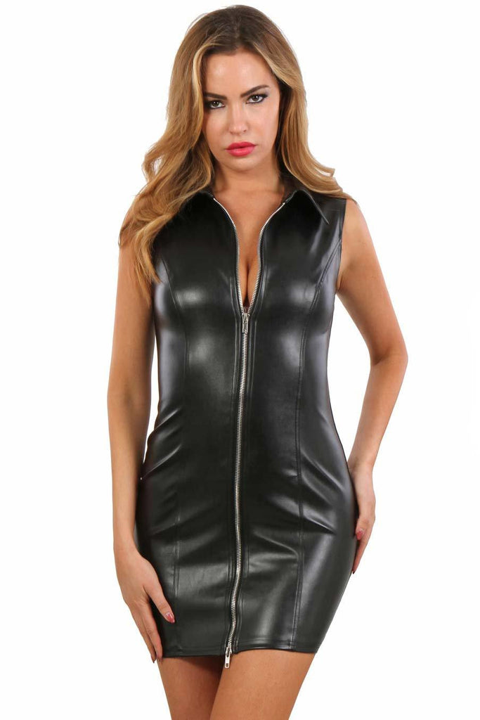 Black Leather Mini Dress Black Leather Sexy Dress 