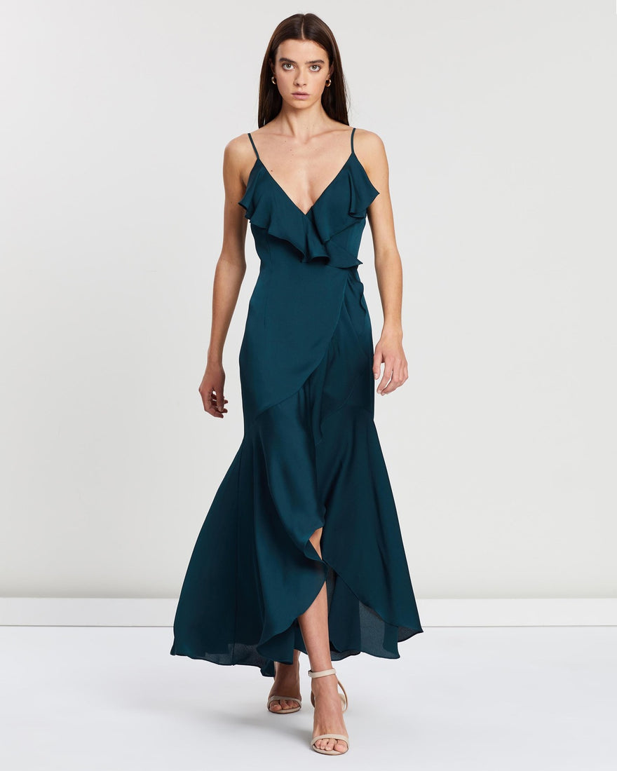 Shona Joy - Luxe Bias frill wrap dress - Emerald | All The Dresses