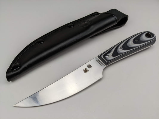 Spyderco Bow River Knife - Black & Gray G10 Handle - FB46GP + Leather Sheath