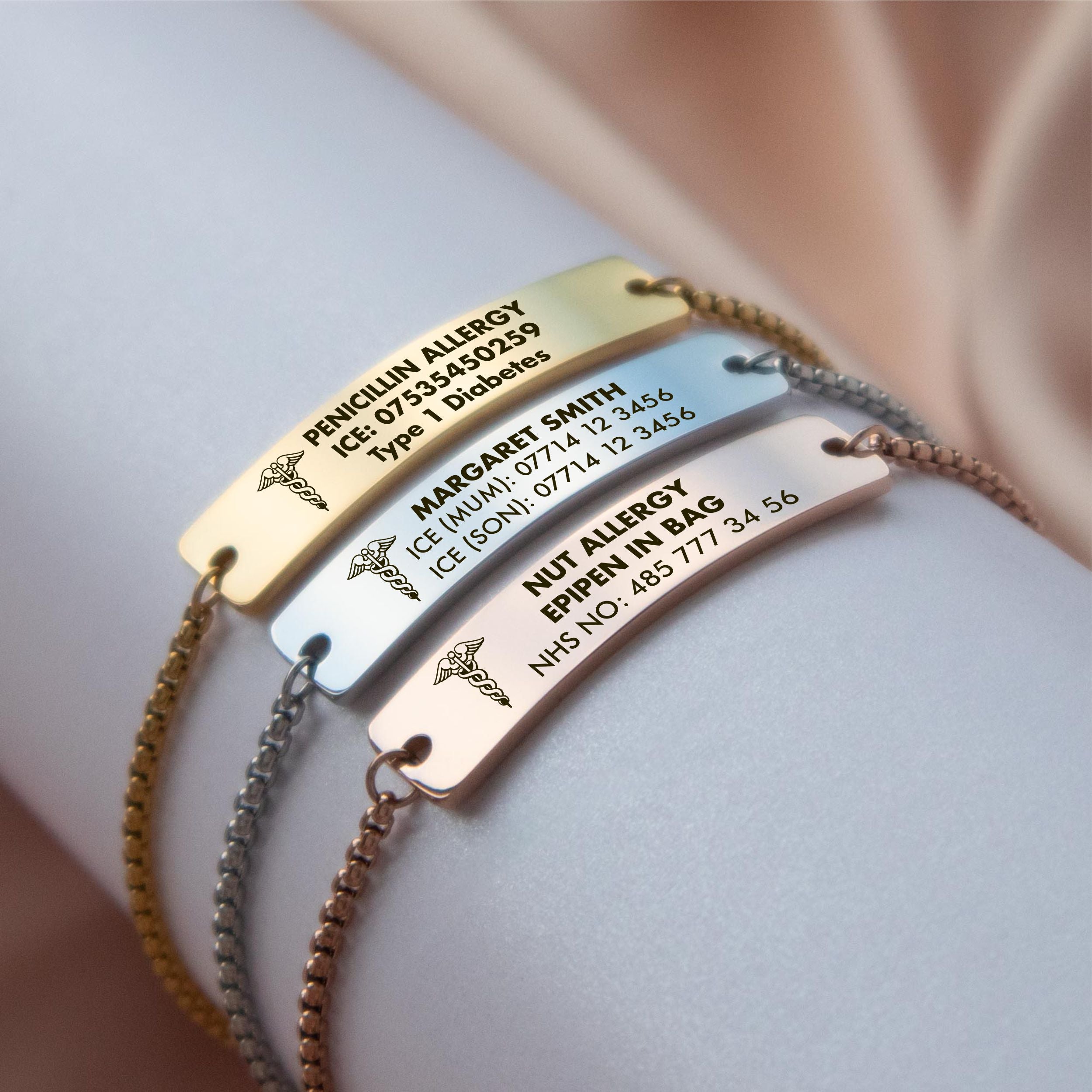 Personalised Gold Colour Steel Medical Alert Chain Bracelet  Auswara