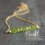 Peridot Square Bar Necklace - August - Birthstone