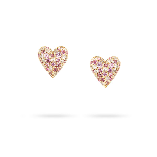Pink Sapphire + Diamond Puffy Heart Posts - Adina Reyter