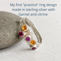 Sterling silver ring with garnet and citrine gemstones made by aprilierre jewelry 