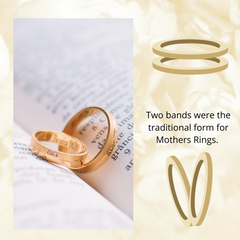 Image of two gold rings in a book with a graphic of a simple ring band 