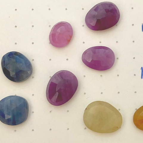 rose cut gemstone sapphires in red, pink, blue and yellow