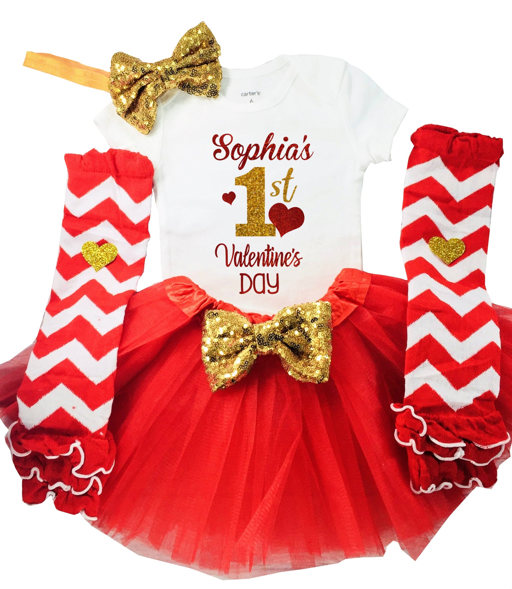 1st Valentine's Day Personalized Baby Girl Outfit (Gold and Red) –  funmunchkins