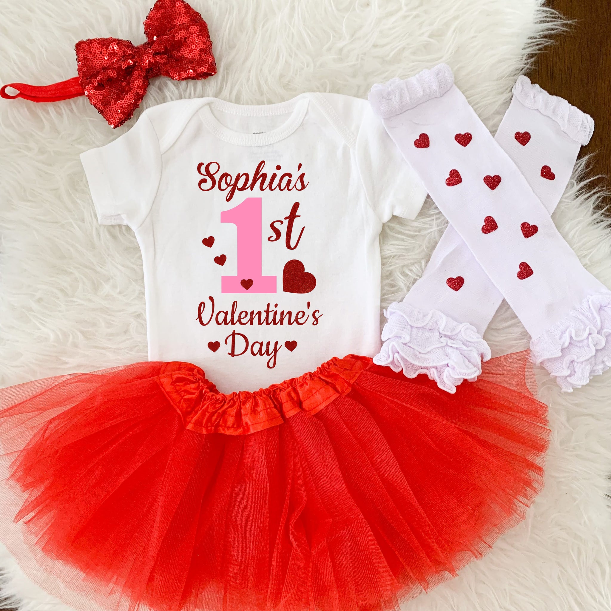 1st Valentine's Day Personalized Baby Girl Outfit (Pink and Red) –  funmunchkins