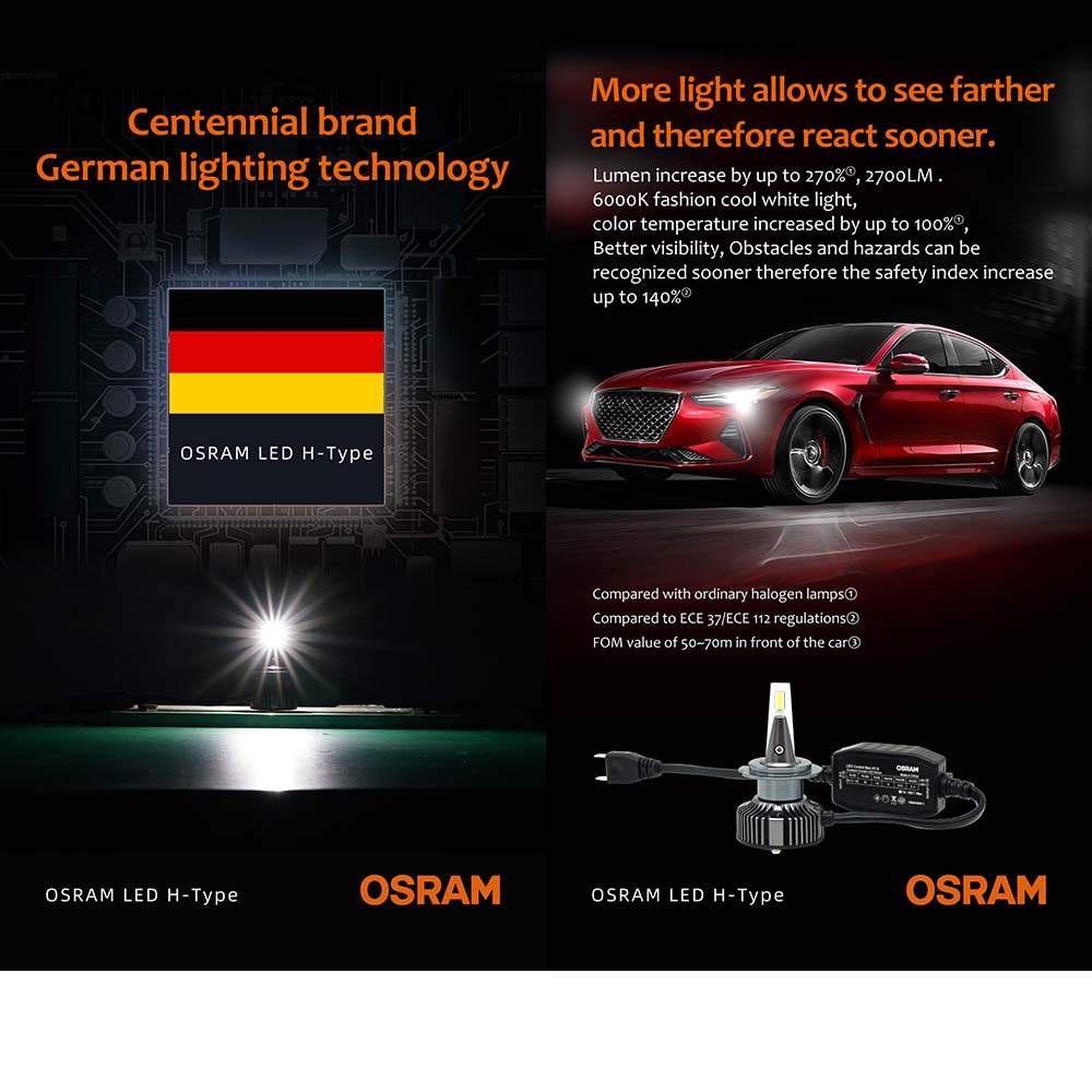 OSRAM 67211CW LEDriving® HL Gen2, ≜H11, LED High/Low Beam Lamps, Off-road  only, non ECE, Folding Carton box (2 units), white