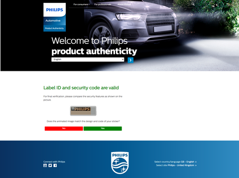 Philips Certificate of Authenticity webpage for bulb guides