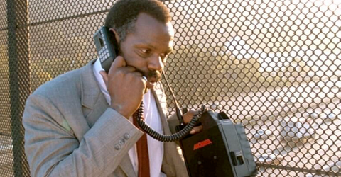 Danny Glover using Motorola Suitcase mobile phone in the movie, "Lethal Weapon"