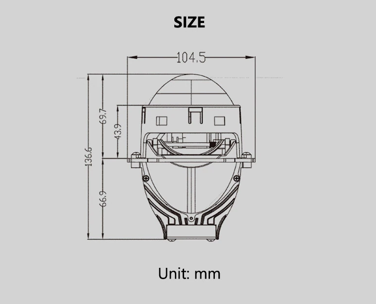 Size of LEDriving retrofit projectors