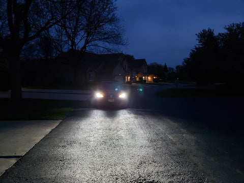 Night time street view of DAMA Kanji HID conversion kit