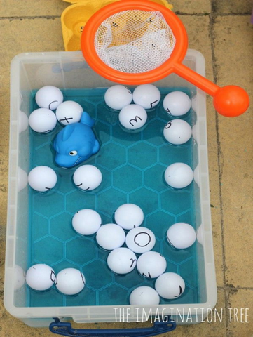 Fishing alphabet ping pong balls