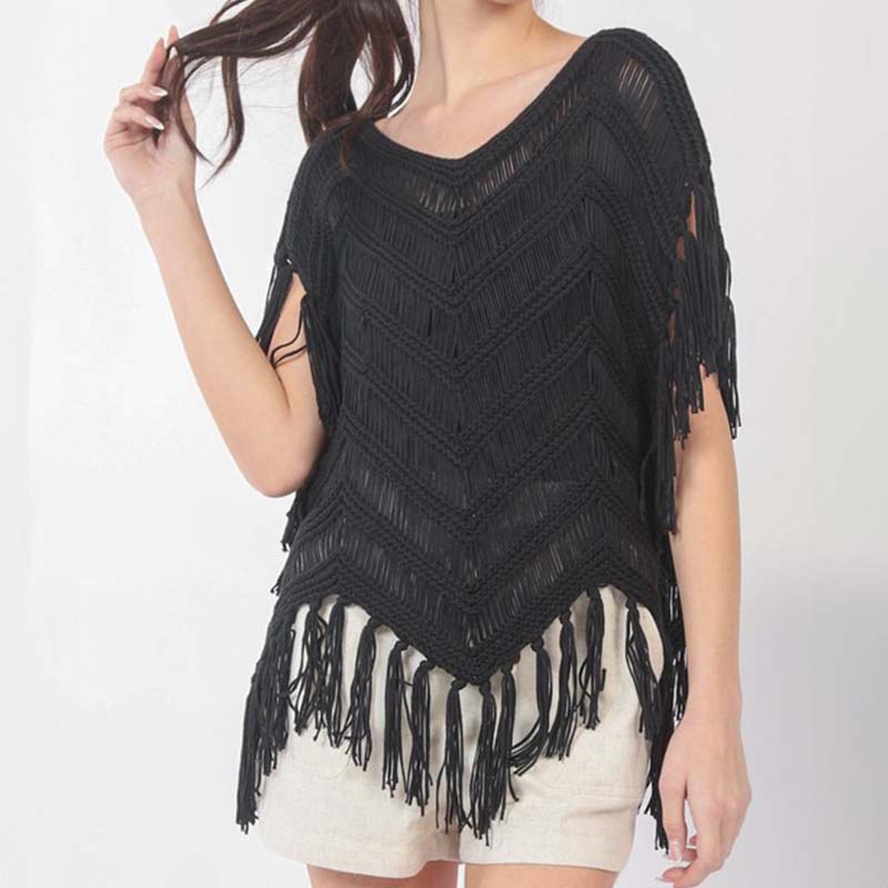  Sleeveless Fringe Festival Crochet Sweater Top 