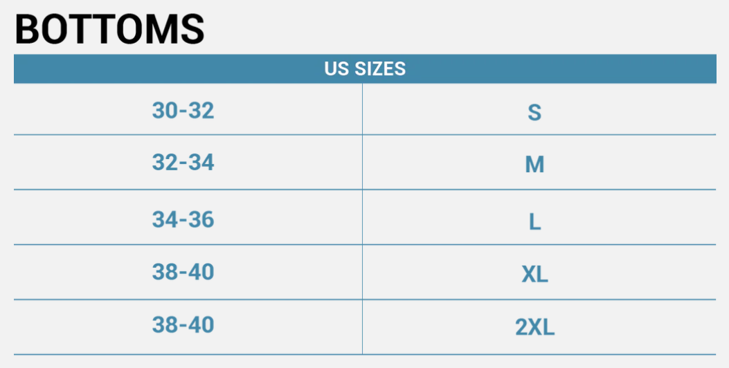 Local Boy bottoms size guide