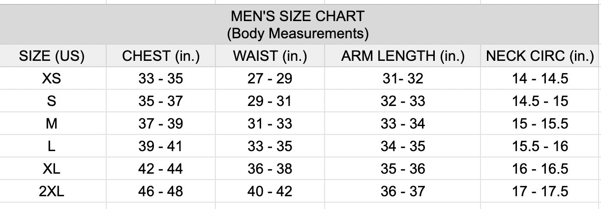 Size Guide - Chubbies - Palmetto Moon