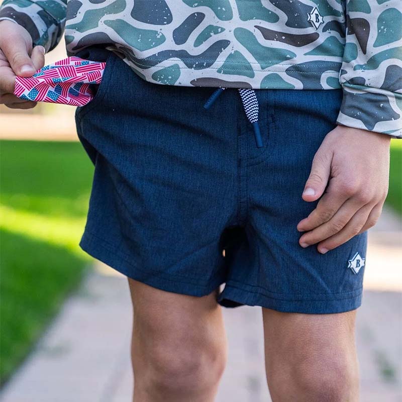  Youth Athletic Shorts in Heather Navy 