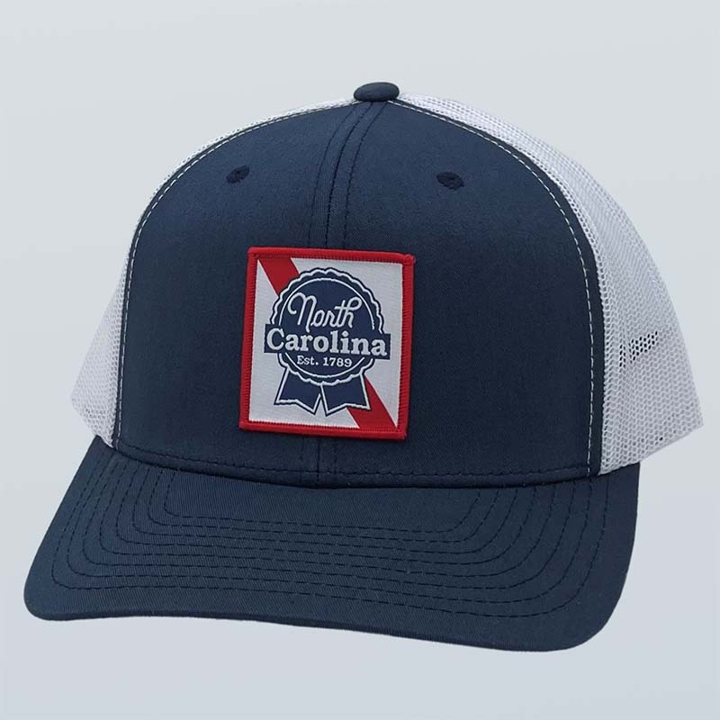  North Carolina Beer Label Trucker Hat in Navy 