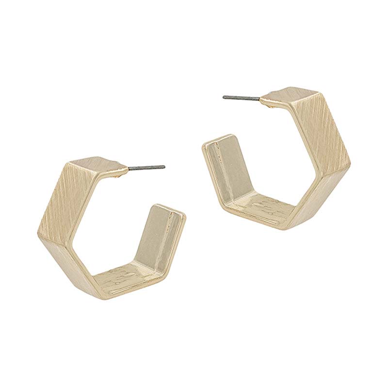  Matte Gold 1.25' Hexagon Earrings 