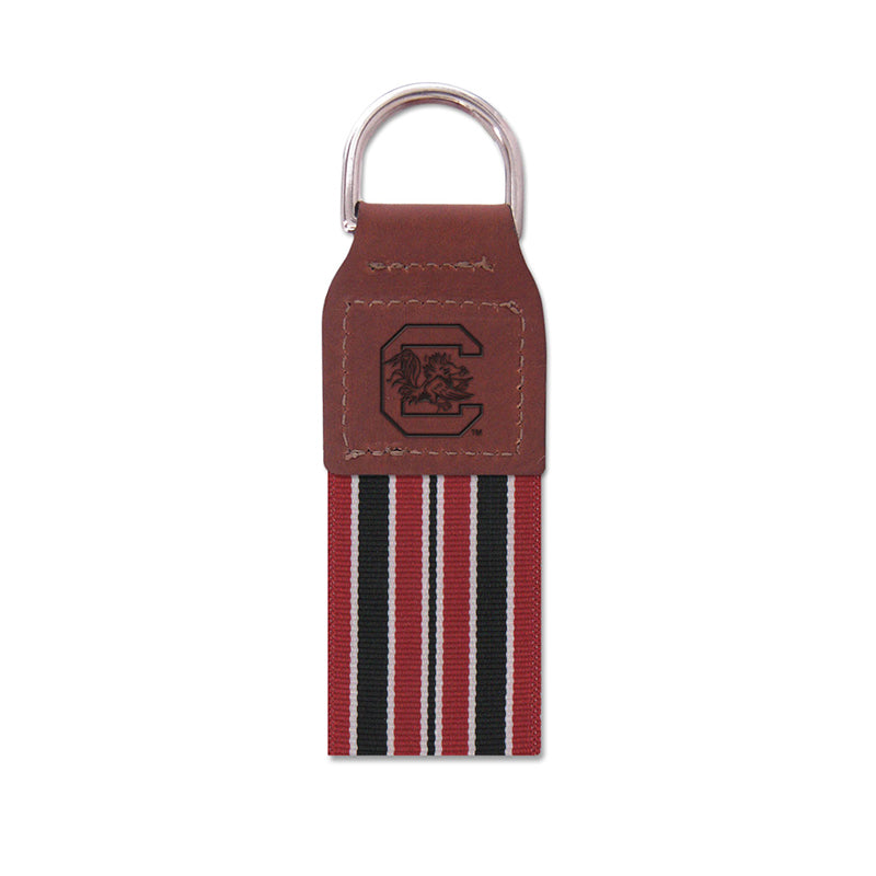  USC Stripe Ribbon with Leather Block C Key Fob 