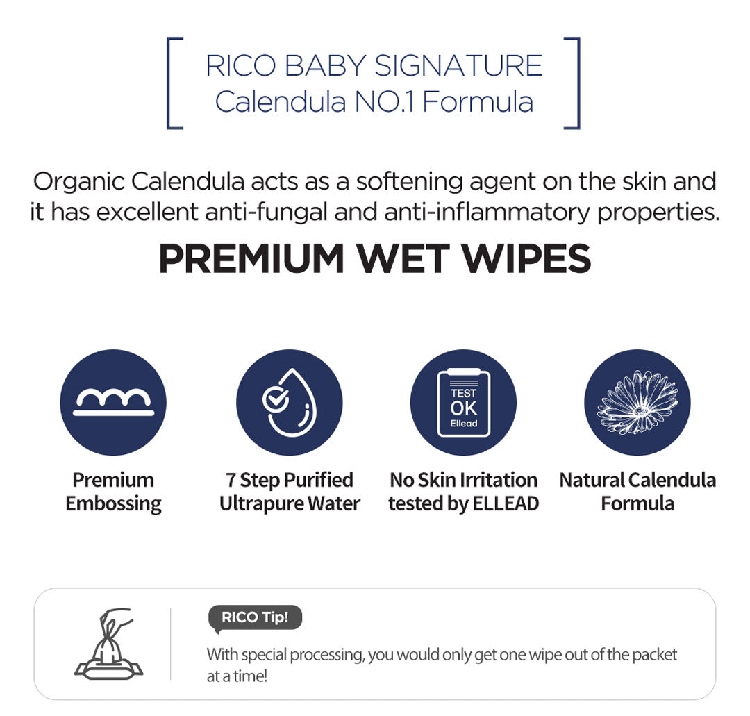 Rico Wet Wipes Calendula Formula Anti Inflammation and Anti Fungal