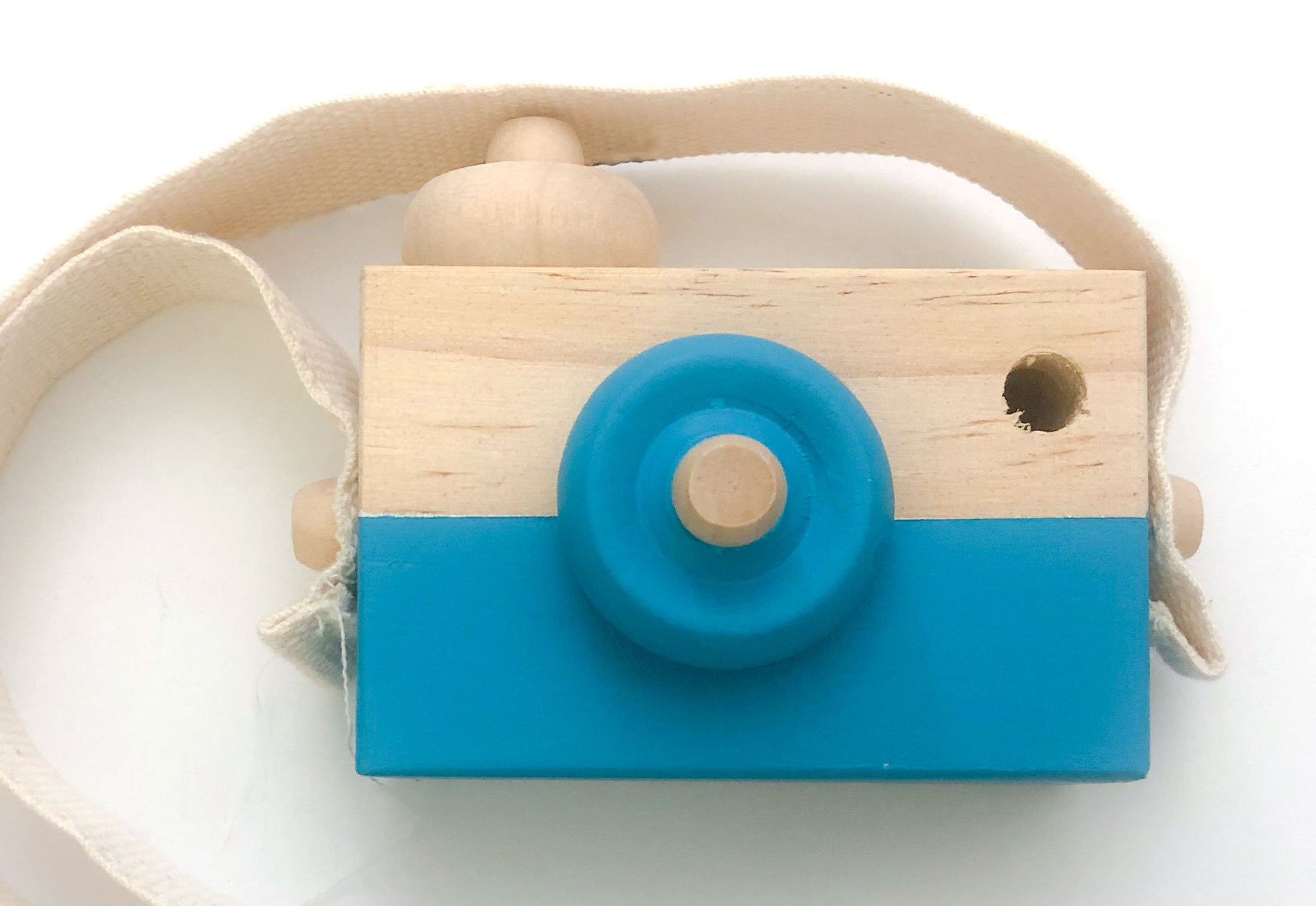 Bright Teal Scuba Blue Wood Camera Toy