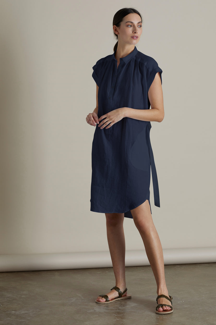 sleeveless linen shirt dress