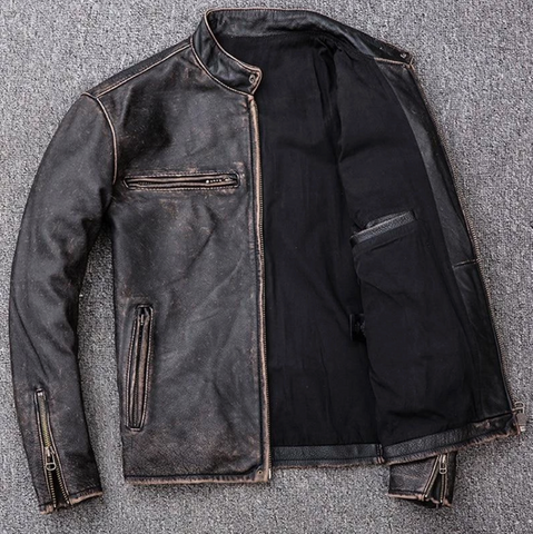 Stone-Mill Washed Calf-Skin Leather Jacket.