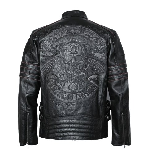 Skull Embroidery Genuine Leather Motorcycle Jackets