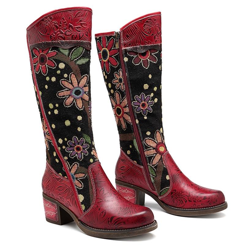 Genuine Leather Women's Patchwork Western Cowboy Boots