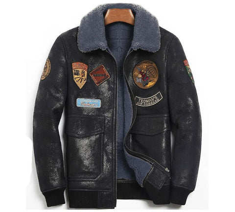 Genuine Shearling Wool Leather Pilot Jacket