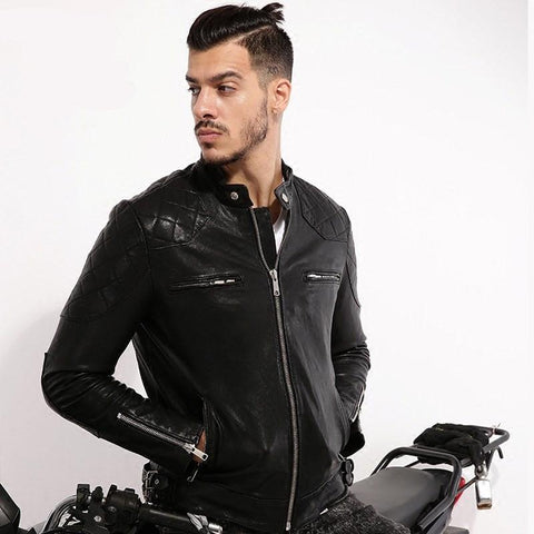 Slim Fit Genuine Sheepskin Motorcycle Jacket