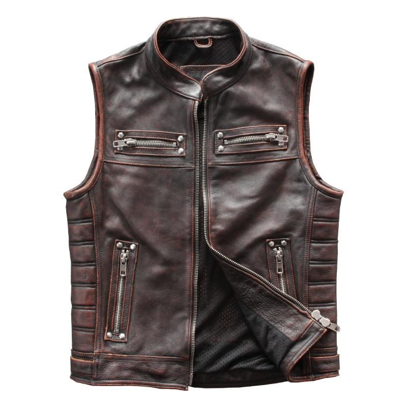 Vintage Genuine Leather Hatched Biker Vest