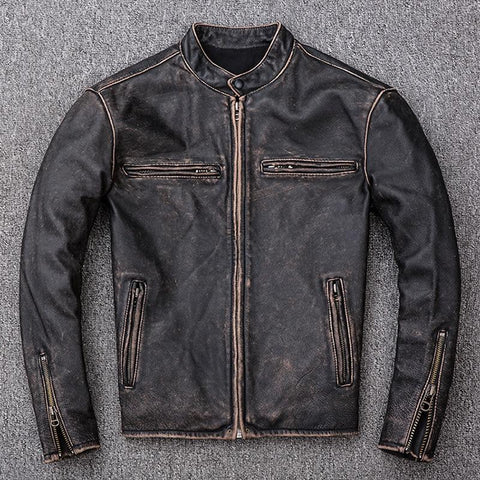 Stone-Mill Washed Calf-Skin Leather Jacket.