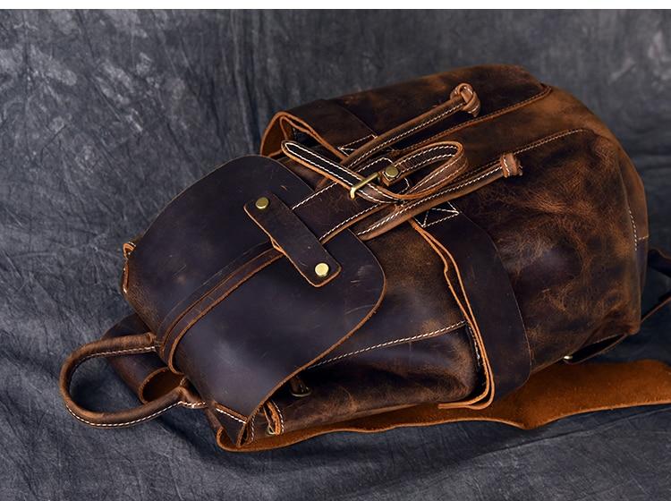 Handmade Genuine Oil Leather Drawstring Daypack