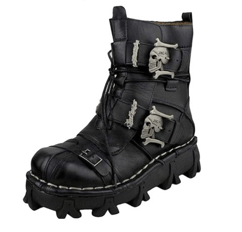 Genuine Leather Skull Biker Boots