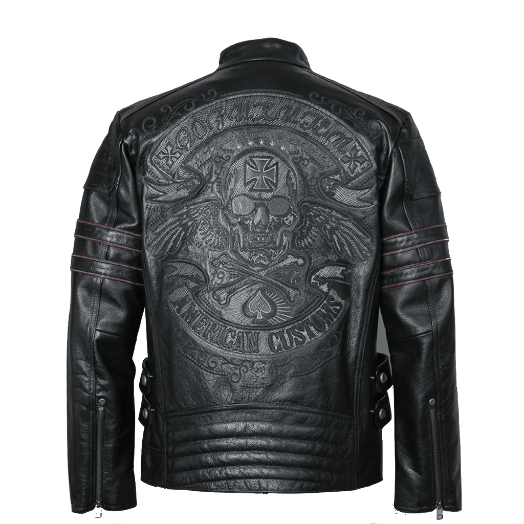 Skull Embroidery Genuine Leather Motorcycle Jackets