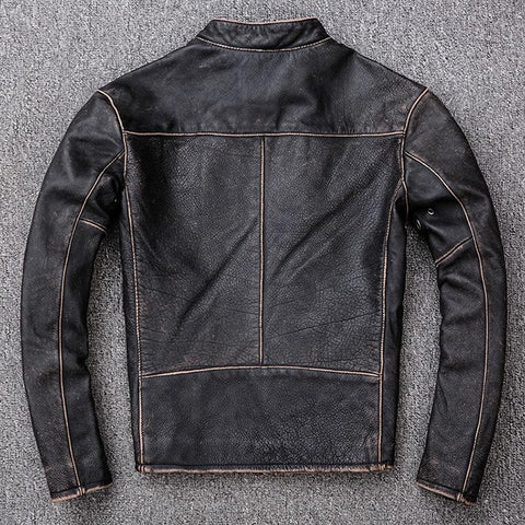 Stone-Mill Washed Calf-Skin Leather Jacket.