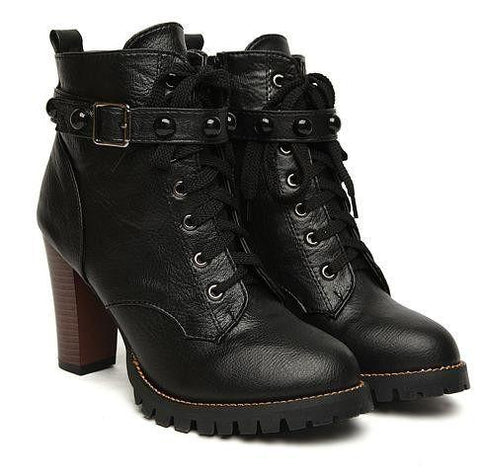 Women Black High Heel Gothic Steampunk Boots