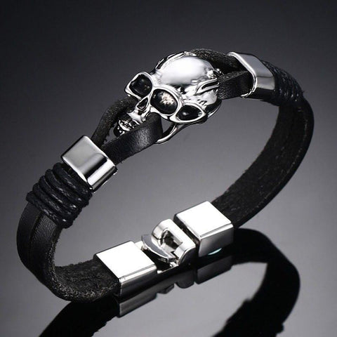 mens black skull bracelet