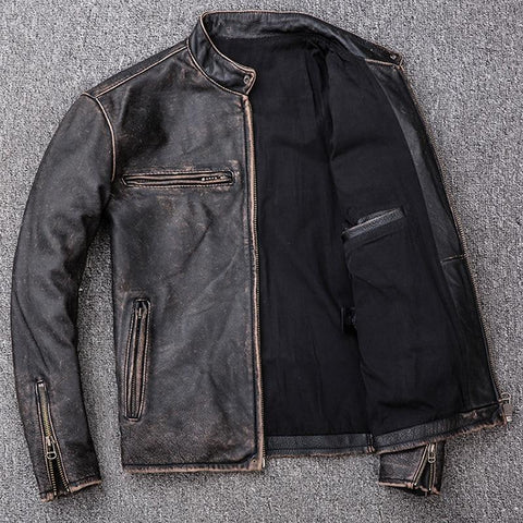 Stone-Mill Washed Calf-Skin Leather Jacket.