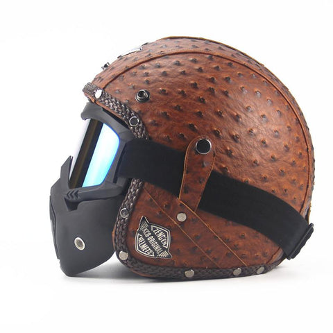 DOT Certified 3/4 Leather Motorcycle Helmet