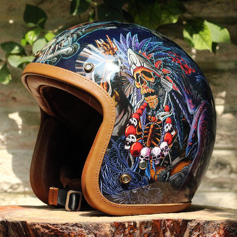 DOT Certified Hand-Painted Retro Motorcycle Helmet.