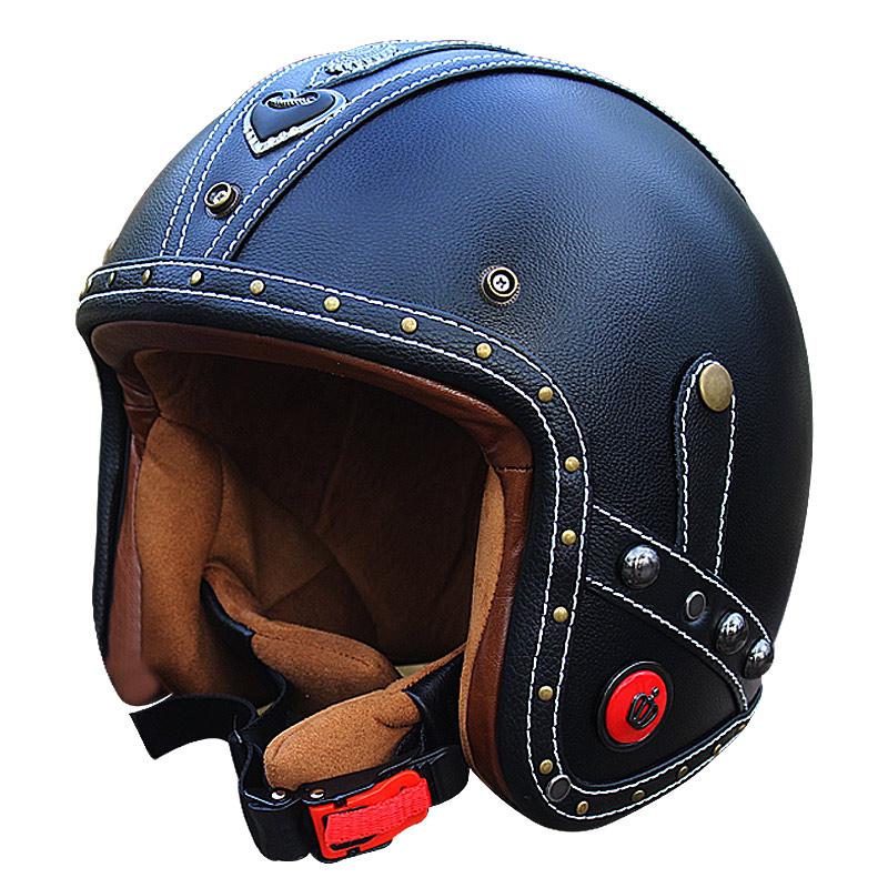 Genuine Leather Vintage Motorcycle Helmet